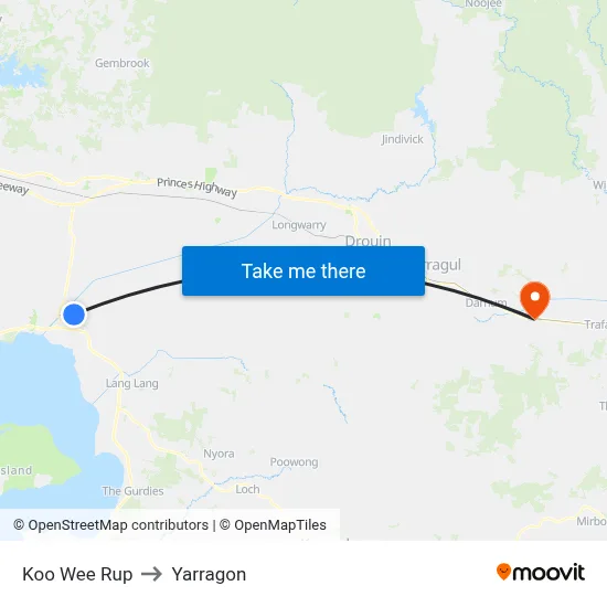Koo Wee Rup to Yarragon map