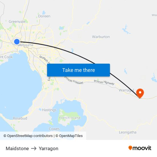 Maidstone to Yarragon map