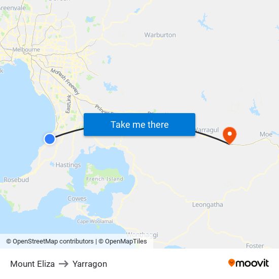 Mount Eliza to Yarragon map