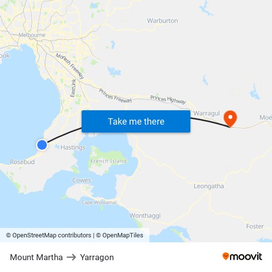 Mount Martha to Yarragon map