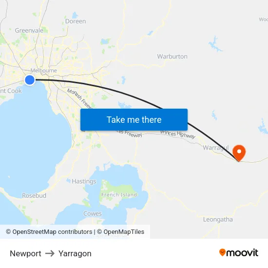 Newport to Yarragon map