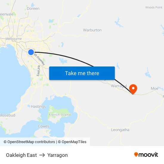 Oakleigh East to Yarragon map