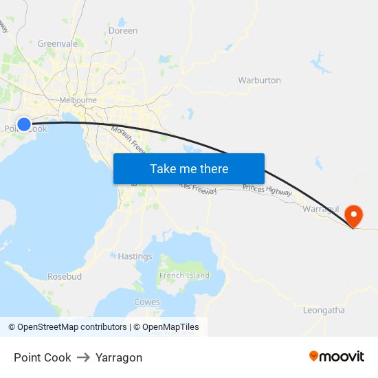 Point Cook to Yarragon map