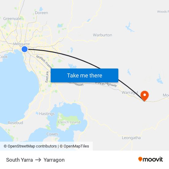 South Yarra to Yarragon map