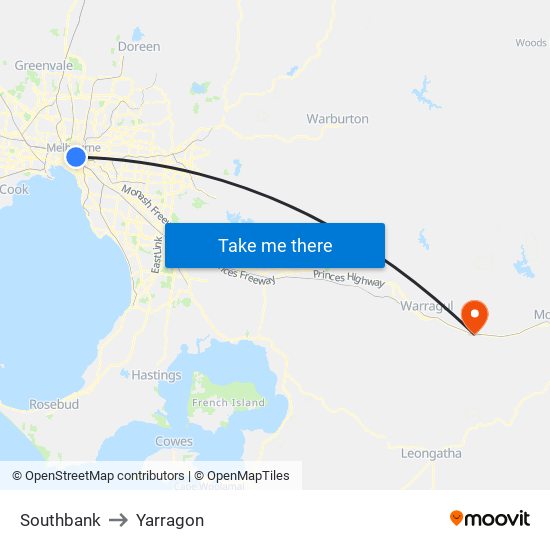 Southbank to Yarragon map