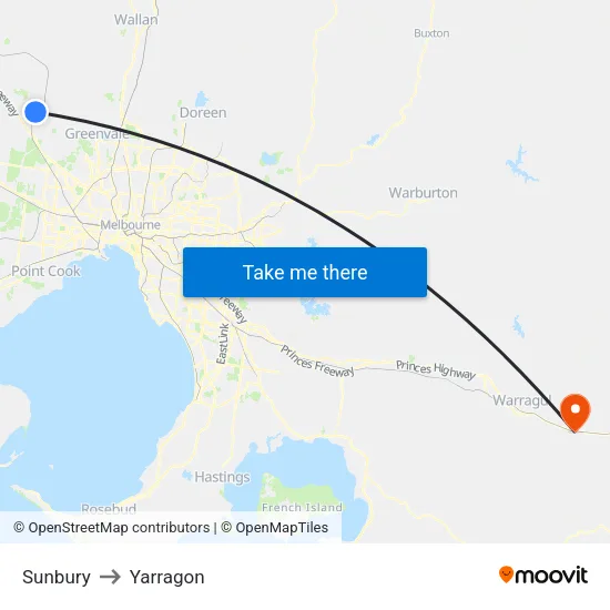 Sunbury to Yarragon map