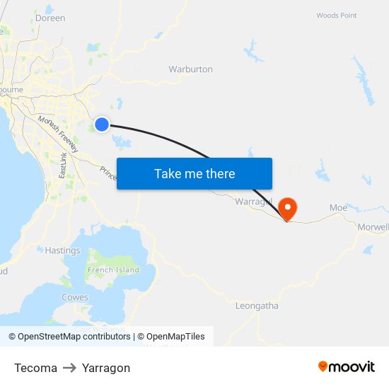 Tecoma to Yarragon map