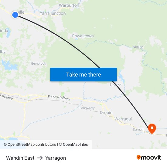 Wandin East to Yarragon map