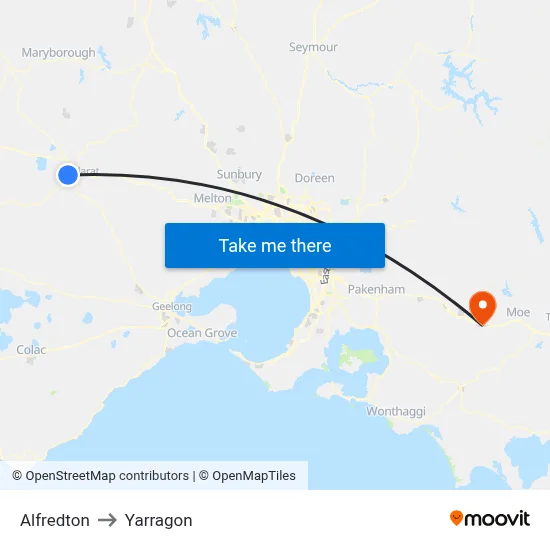 Alfredton to Yarragon map