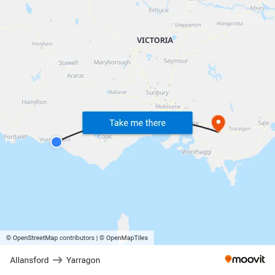 Allansford to Yarragon map