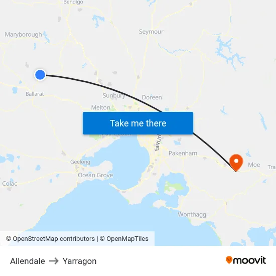 Allendale to Yarragon map