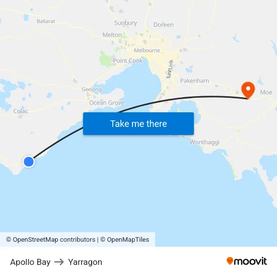Apollo Bay to Yarragon map