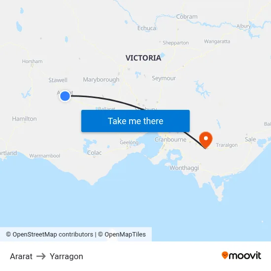 Ararat to Yarragon map
