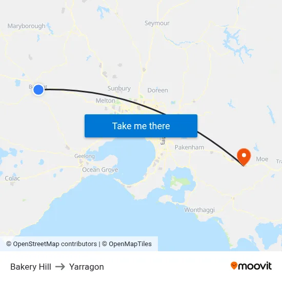 Bakery Hill to Yarragon map
