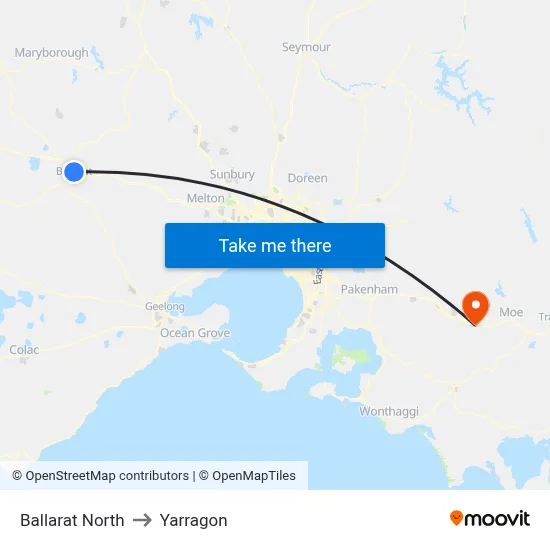Ballarat North to Yarragon map