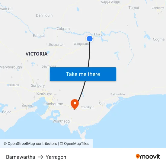 Barnawartha to Yarragon map