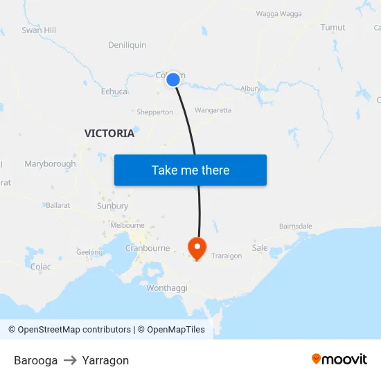 Barooga to Yarragon map