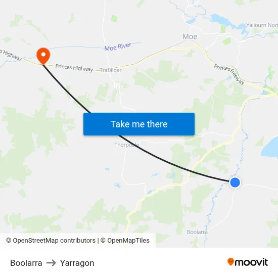 Boolarra to Yarragon map