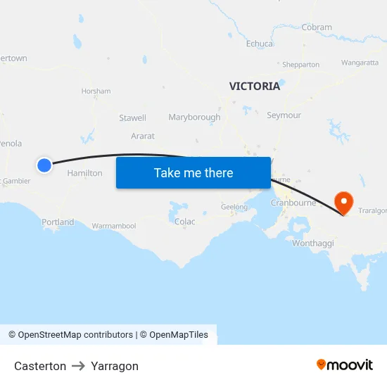 Casterton to Yarragon map