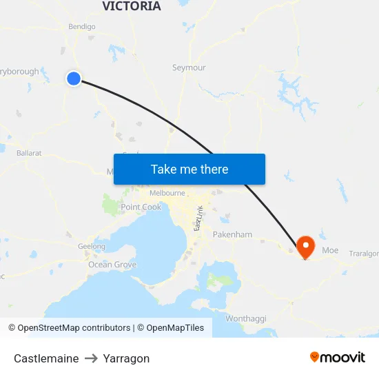Castlemaine to Yarragon map
