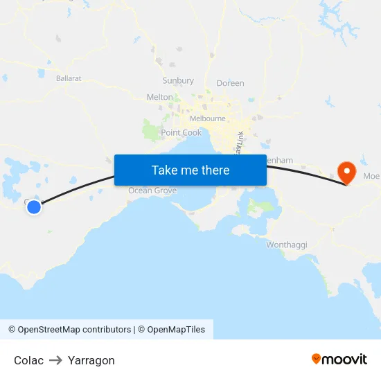 Colac to Yarragon map