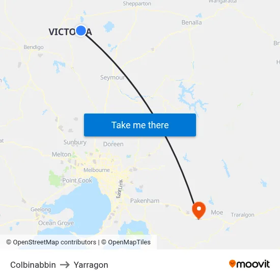 Colbinabbin to Yarragon map