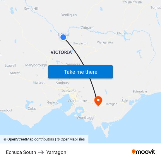 Echuca South to Yarragon map