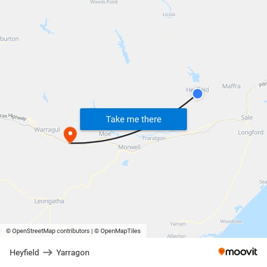 Heyfield to Yarragon map