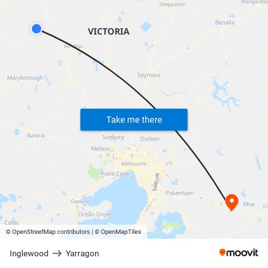 Inglewood to Yarragon map