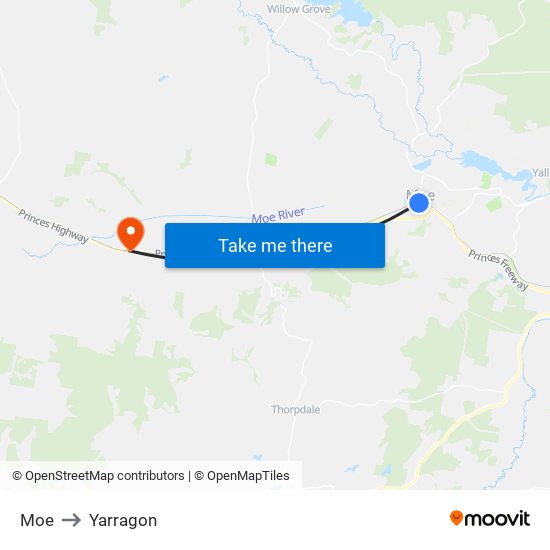 Moe to Yarragon map