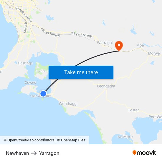 Newhaven to Yarragon map
