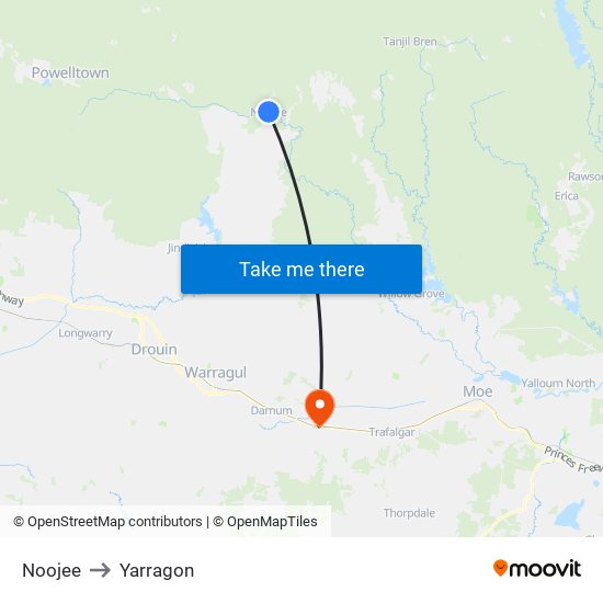 Noojee to Yarragon map