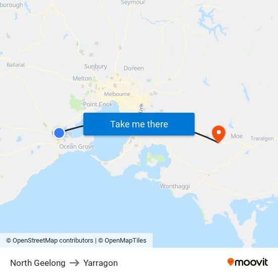 North Geelong to Yarragon map