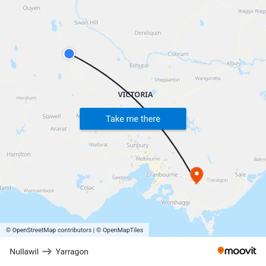 Nullawil to Yarragon map