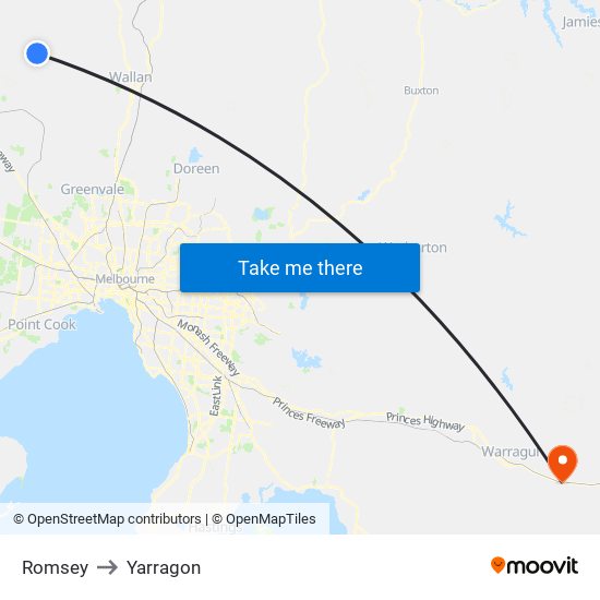 Romsey to Yarragon map