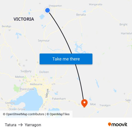 Tatura to Yarragon map