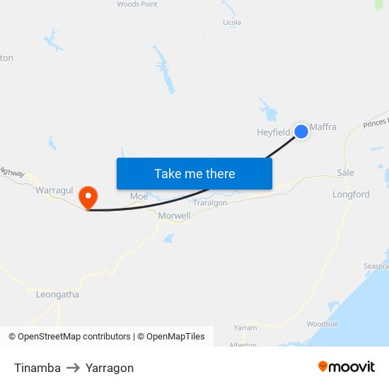 Tinamba to Yarragon map