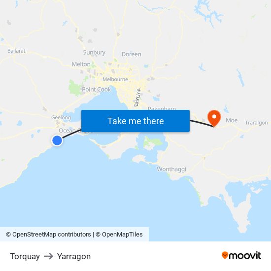 Torquay to Yarragon map