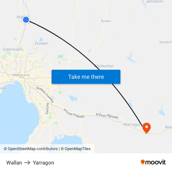 Wallan to Yarragon map