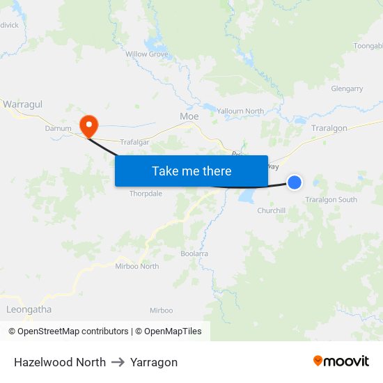 Hazelwood North to Yarragon map