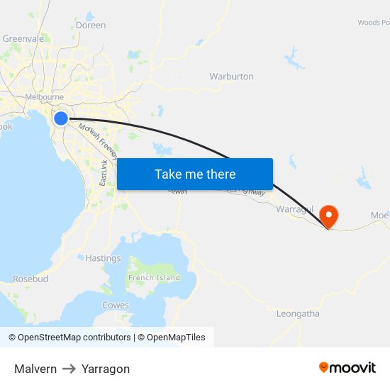 Malvern to Yarragon map