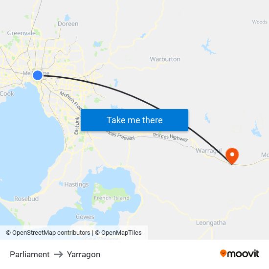 Parliament to Yarragon map