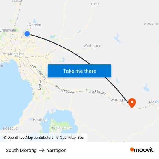 South Morang to Yarragon map