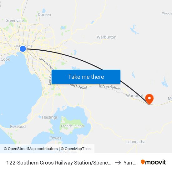 122-Southern Cross Railway Station/Spencer St (Melbourne City) to Yarragon map
