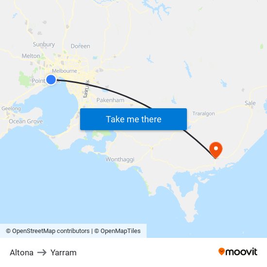 Altona to Yarram map