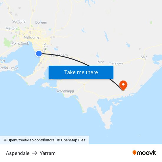 Aspendale to Yarram map