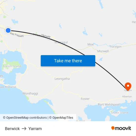 Berwick to Yarram map