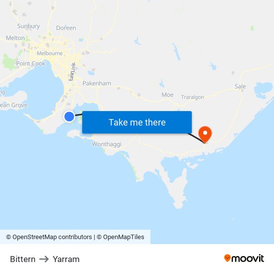 Bittern to Yarram map