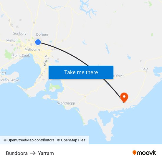 Bundoora to Yarram map