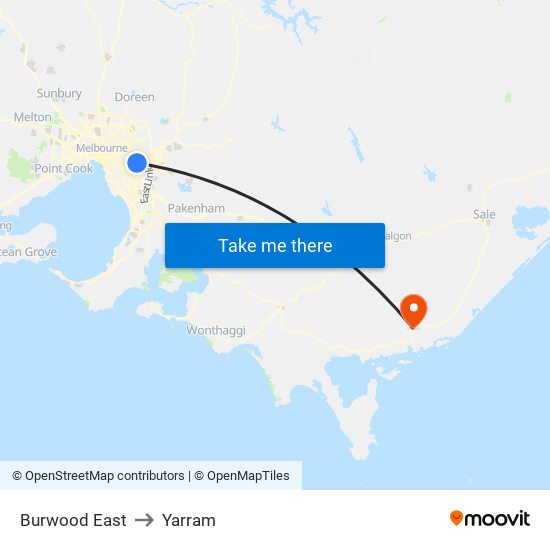 Burwood East to Yarram map